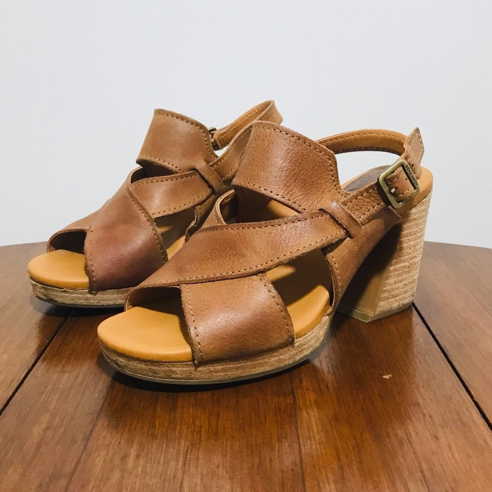 Kork Ease Brown Leather Halley Sandals Size 7 Block Heel